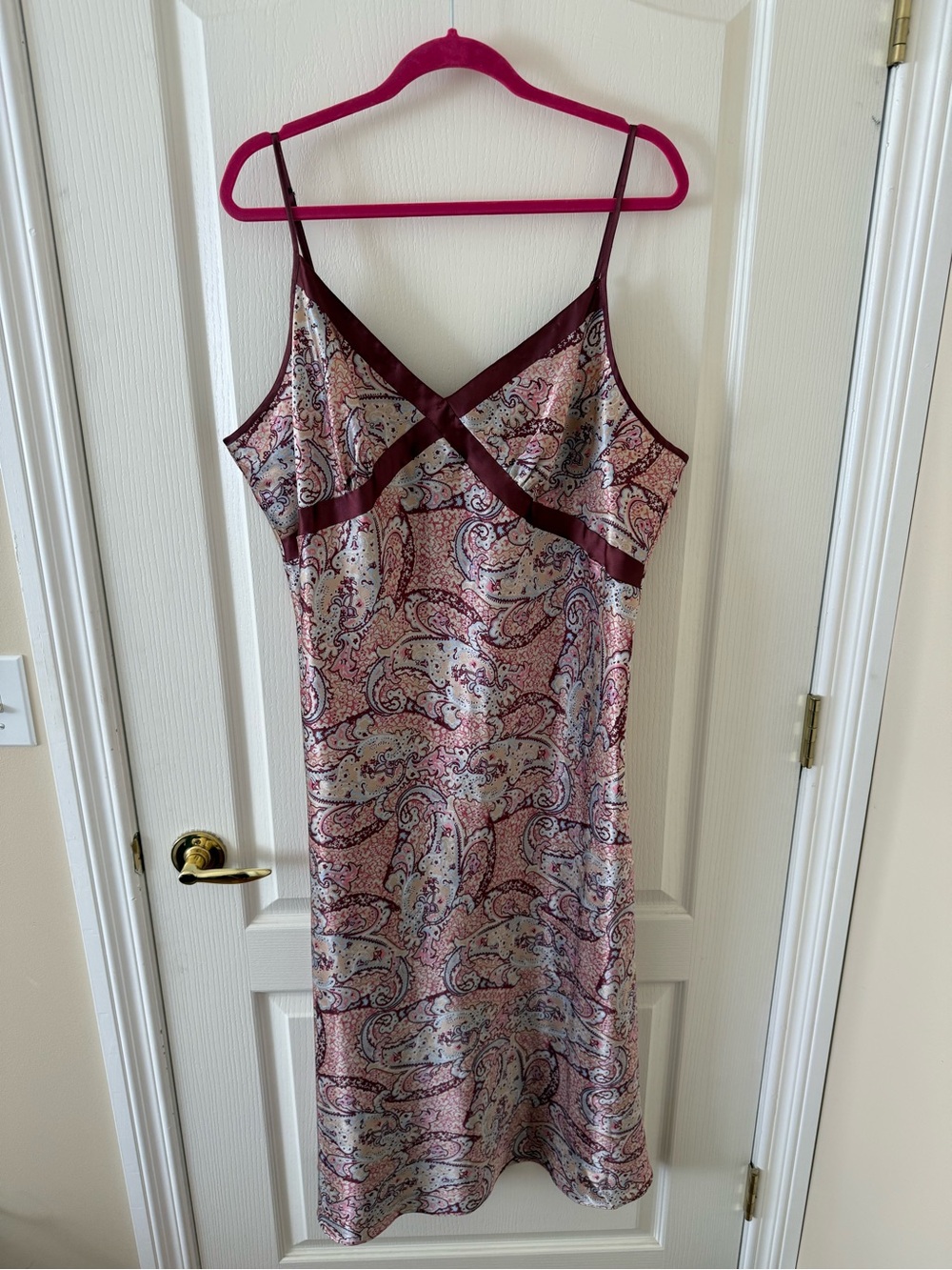 Jessica | Paisley satin slip dress with wine trim size 2xl